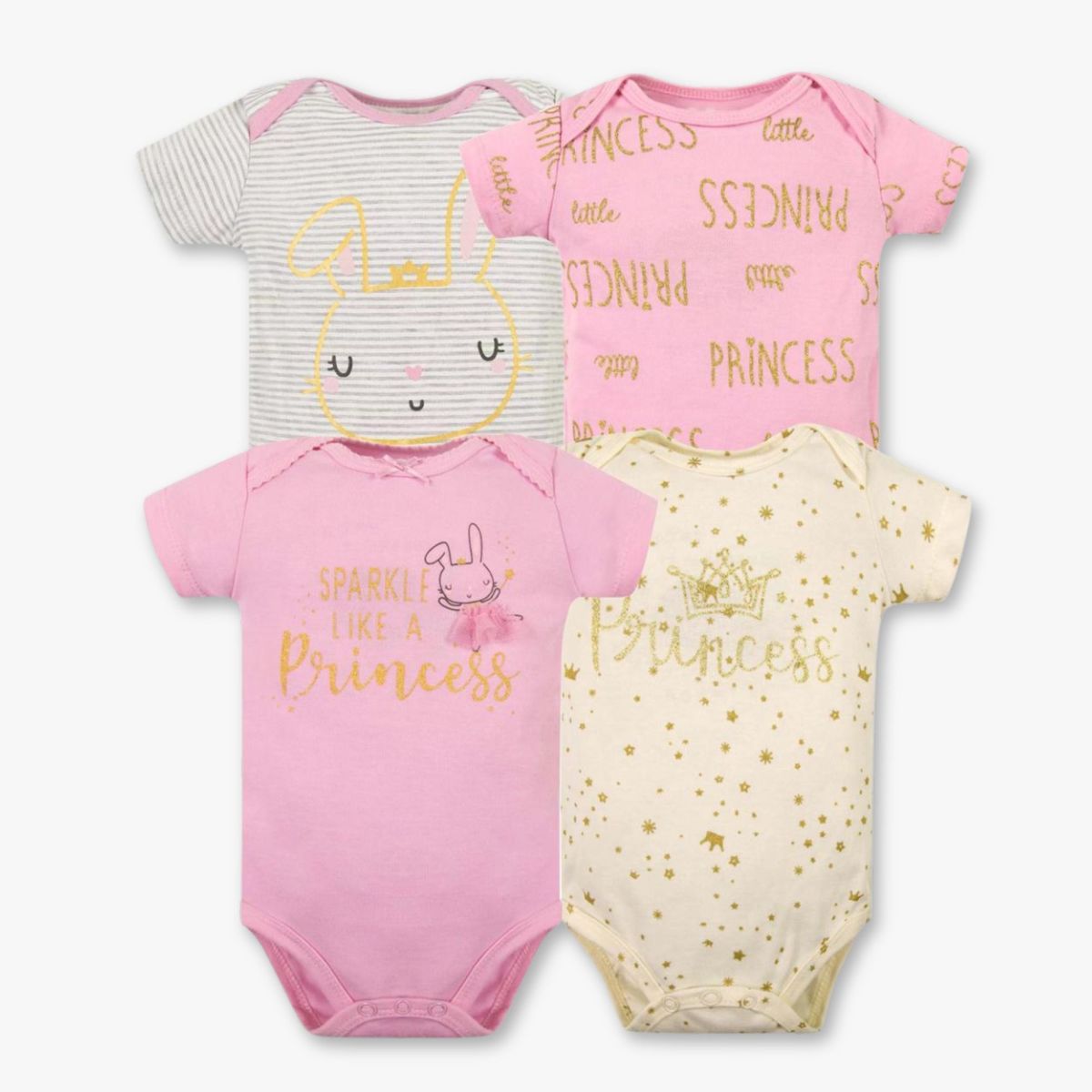 TEDMIMAK - Pack 4 Bodys Niña Manga Corta Tedmimak 100% Algodón Sparkle Like a Princess