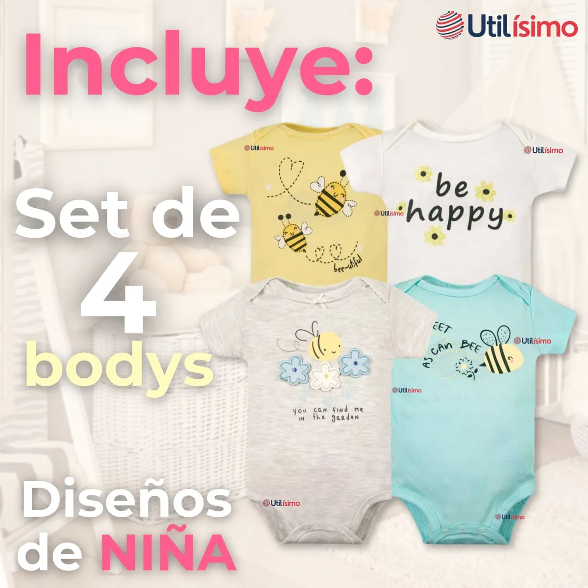 TEDMIMAK - Pack 4 Bodys Niña Manga Corta Tedmimak 100% Algodón