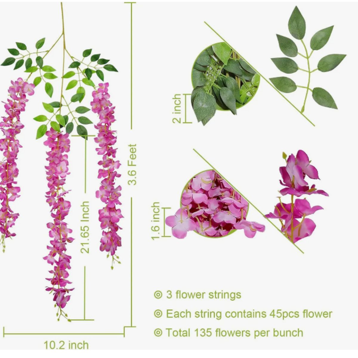 GENERICO - Pack 12 Colgantes Flores Artificiales Guirnaldas Decoración