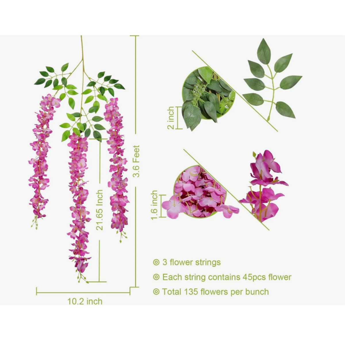GENERICO - Pack 12 Colgantes Flores Artificiales Guirnaldas Decoración