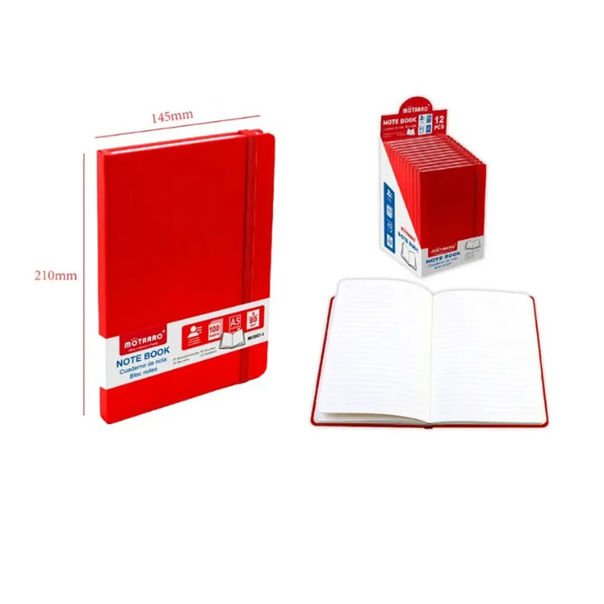 GENERICO - Libreta Rojo A5 – 14.8×21 cm, 100 Hojas Colores Surtidos
