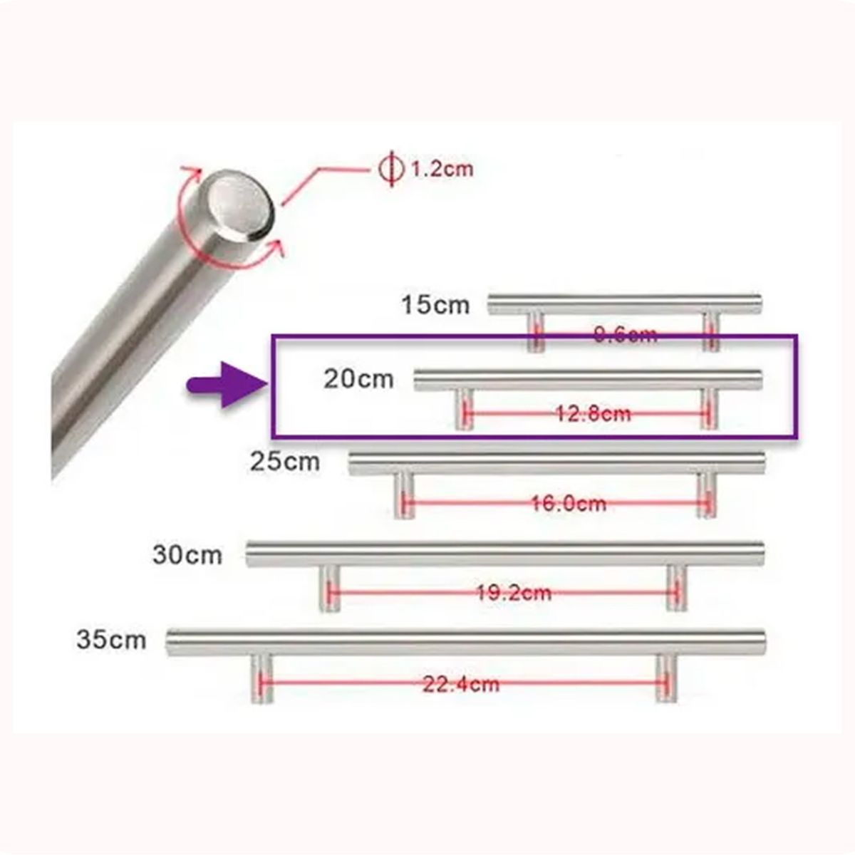 GENERICO - Pack 10 tiradores de cajón para muebles, 20 cm