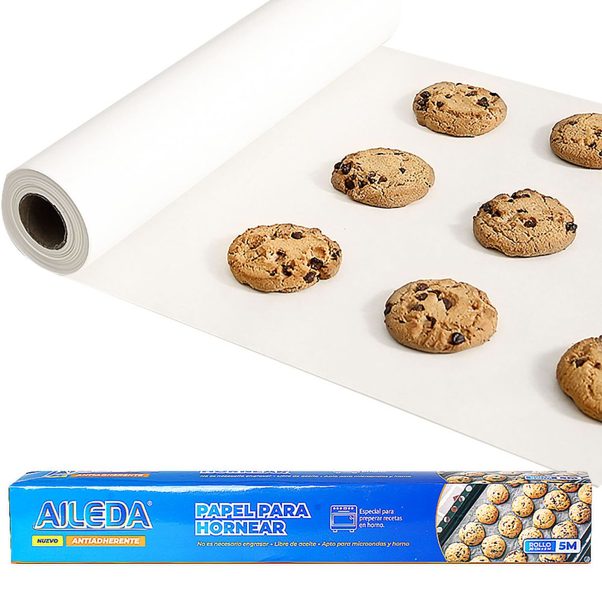 AILEDA - Papel Para Hornear 30 Cm × 5 M Antiadherente Para Hornear