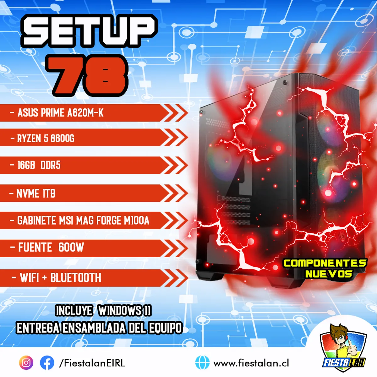 MSI - SETUP GAMER  Ryzen 5 8600G / 16gb ram DDR5/1tb nvme/ wifi