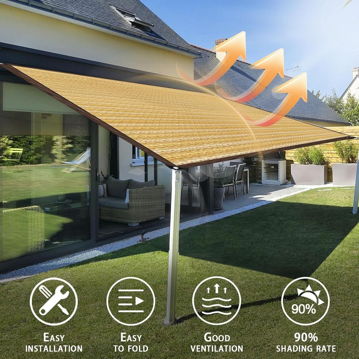 GENERICO - 95% Tela De Sombra Malla Sombreadora 4x4m Con Ojales