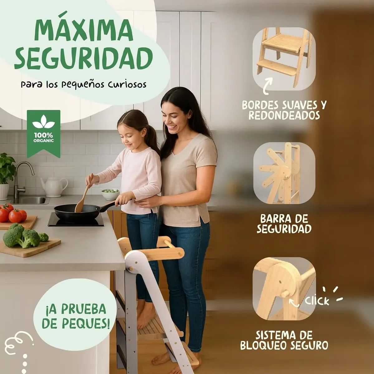 KUANGYE - Torre De Aprendizaje Plegable Madera Con 3 Niveles De Altura Blanco