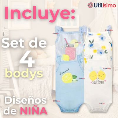 Imagen 2 del producto Pack 4 Bodys Niña Sin Manga 100% Algodón