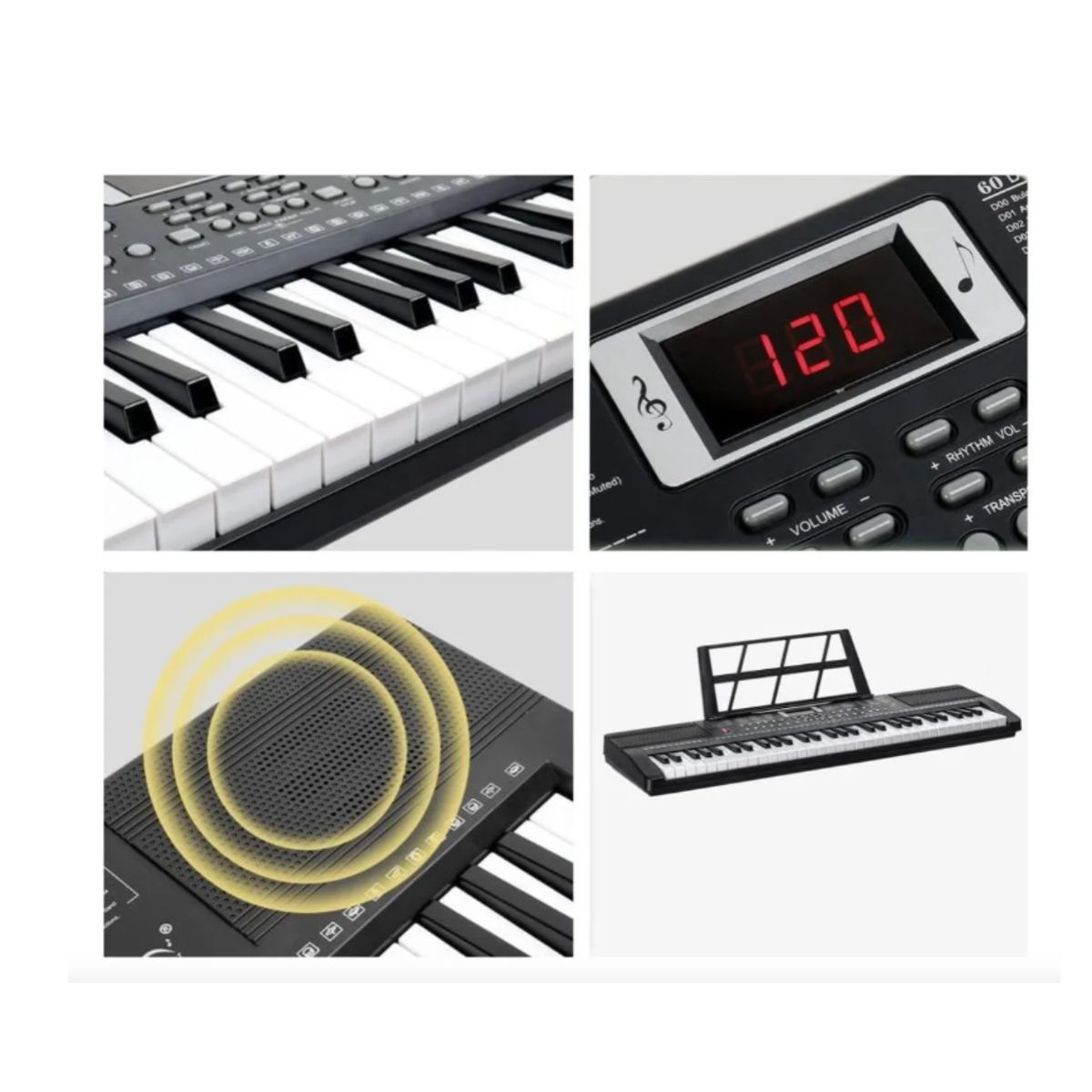 GENERICO - Teclado 61 Teclas Negro Con Pantalla LCD y Grabador Ideal Principiantes