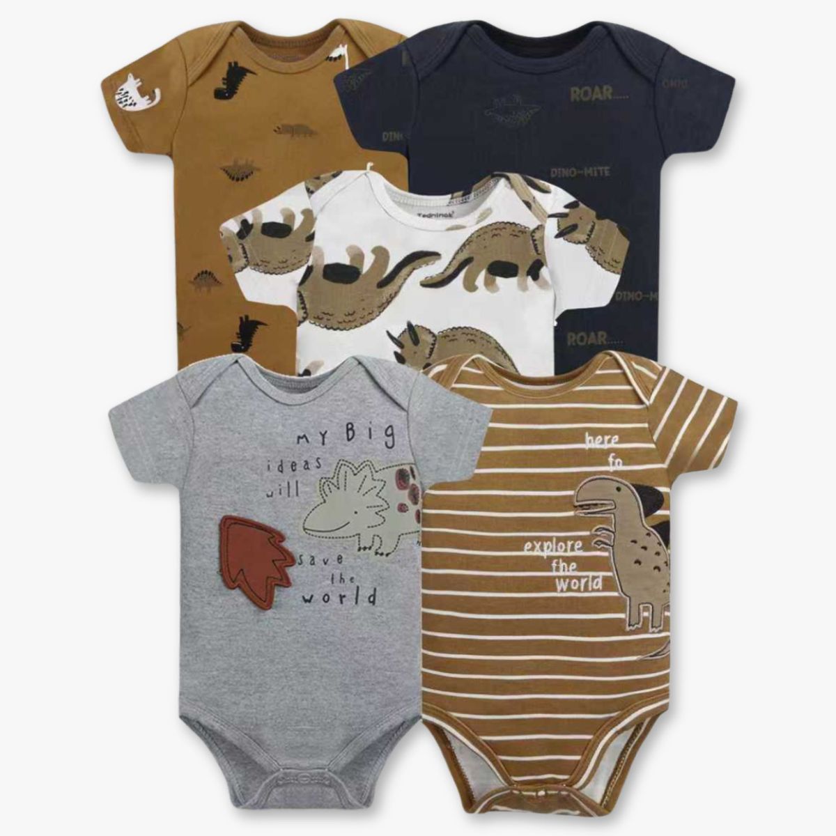 TEDMIMAK - Pack 5 Bodys Niño Manga Corta Tedmimak 100% Algodón