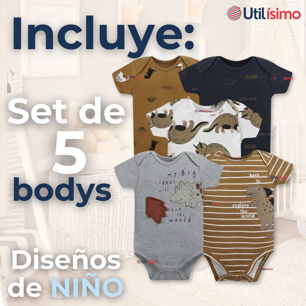 TEDMIMAK - Pack 5 Bodys Niño Manga Corta Tedmimak 100% Algodón