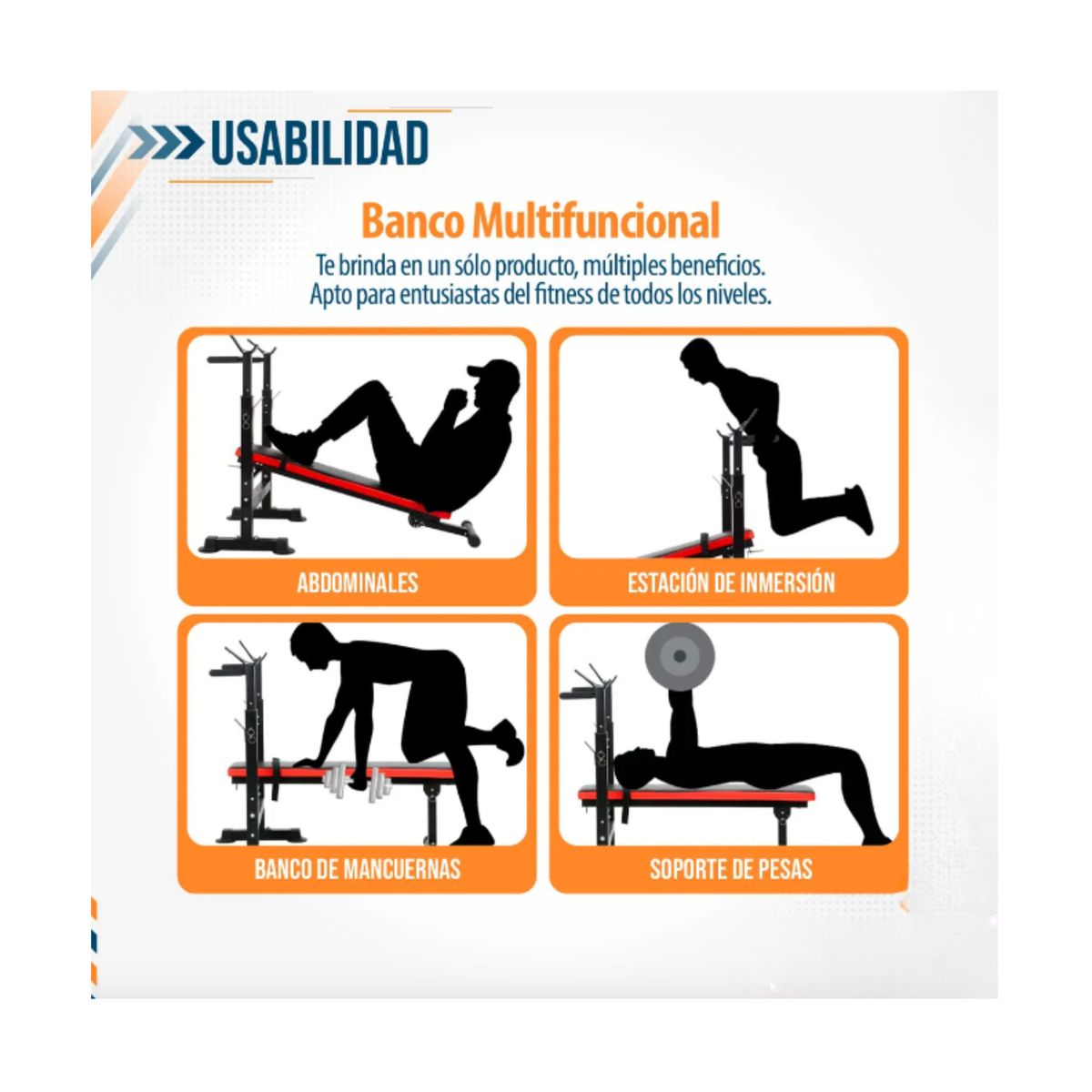 GENERICO - Banco Abdominal Multifuncional Reclinable Plegable Abdomen Y Pesas