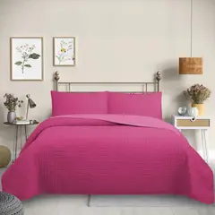GENERICO - Cubrecama Quilt Reversible Color Fucsia Queen Trama Collection
