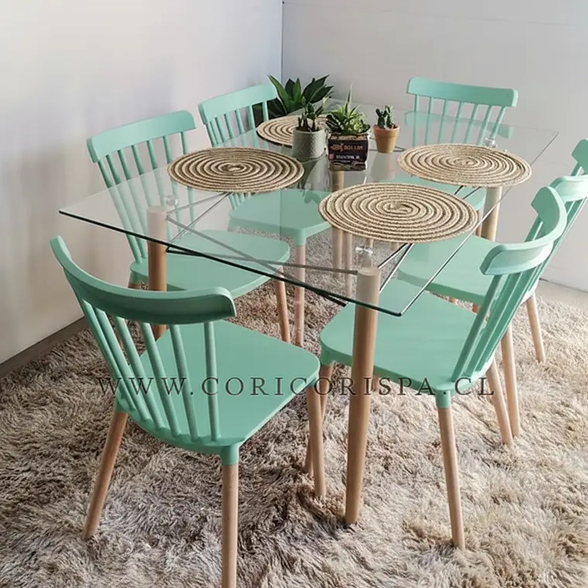 CORI CORI - Mesa Crox 140x80cms + 6 Sillas Windsor Polipropileno