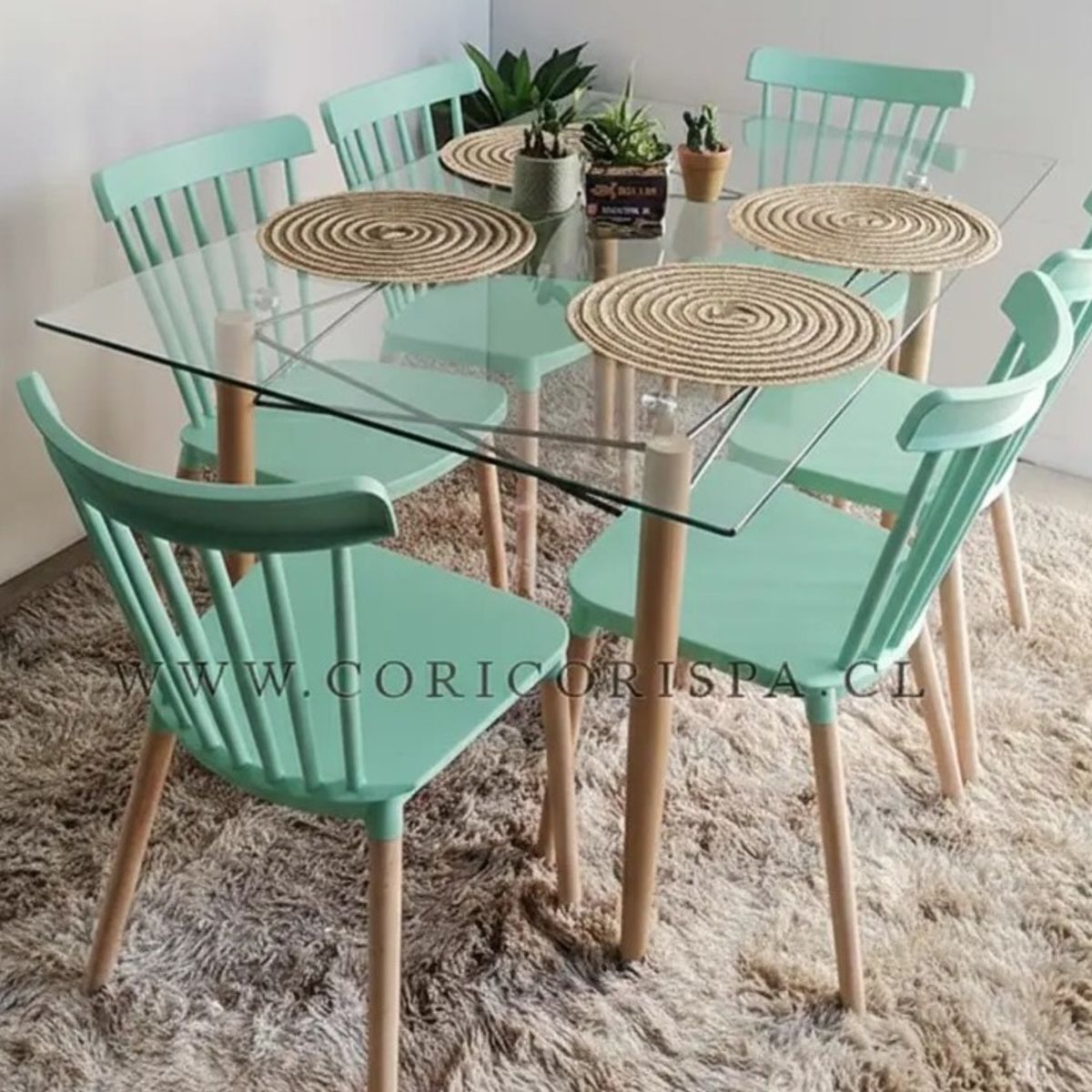 CORI CORI - Mesa Crox 140x80cms + 6 Sillas Windsor Polipropileno
