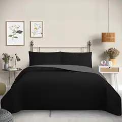 GENERICO - Cubrecama Quilt Reversible Color Negro - Trama Collection
