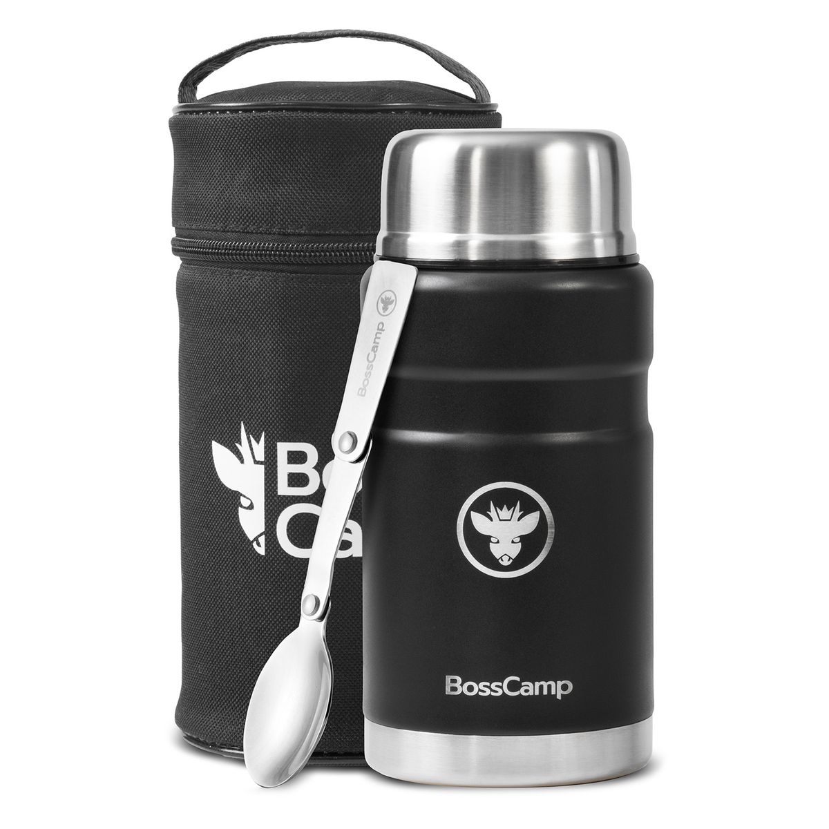 BOSSCAMP - Termo Comida BossCamp 750 ml Acero Inox Bolso Cuchara Negro