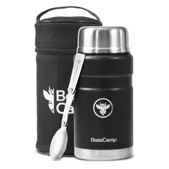 BOSSCAMP - Termo Comida 750 ml Acero Inox Bolso Cuchara Negro