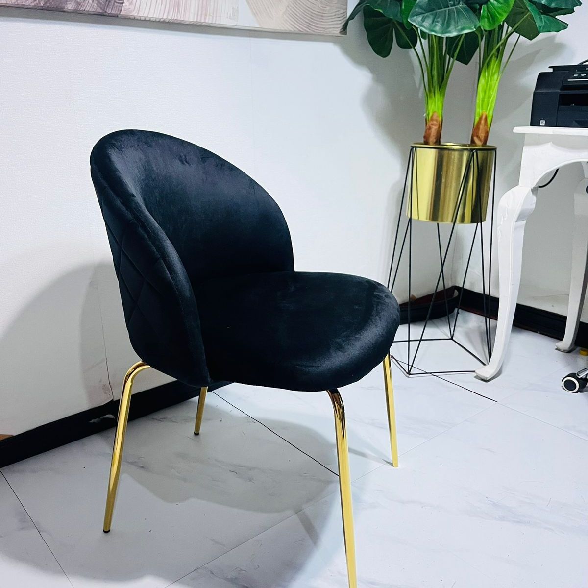 GENERICO - JUEGO DE COMEDOR 120CM + 6 SILLAS FELPA BASE DORADA