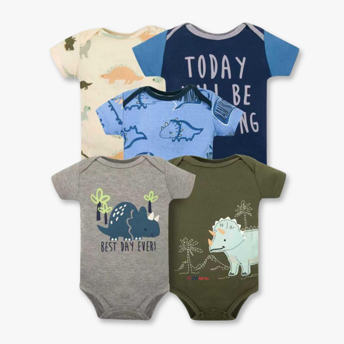 TEDMIMAK - Pack 5 Bodys Niño Manga Corta Tedmimak 100% Algodón Dino Roar