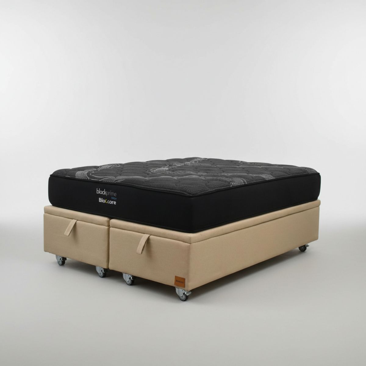 BLOCCARE - Cama Baul 2 Plaza L200 cm + Colchon Black Prime - Modelo Uno / Rueda Deluxe (Beige)