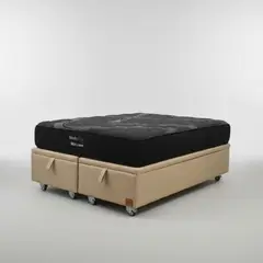 BLOCCARE - Cama Baul 2 Plaza L190 cm + Colchon Black Prime - Modelo Uno / Rueda Deluxe (Beige)