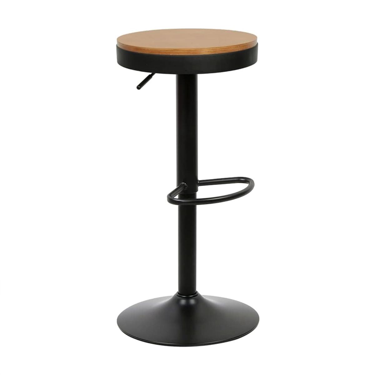 WAKESHOME - Taburete Bar Ajustable Giratorio 360 Negro Rustic Wood
