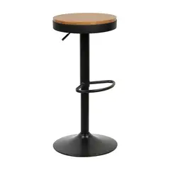 WAKESHOME - Taburete Bar Ajustable Giratorio 360 Negro Rustic Wood