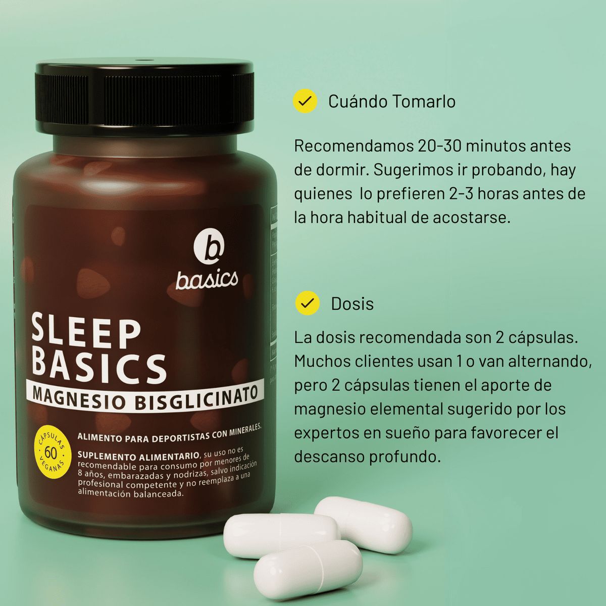 BASICS - SLEEP BASICS - MAGNESIO BISGLICINATO Pack x3 MESES 180 cápsulas