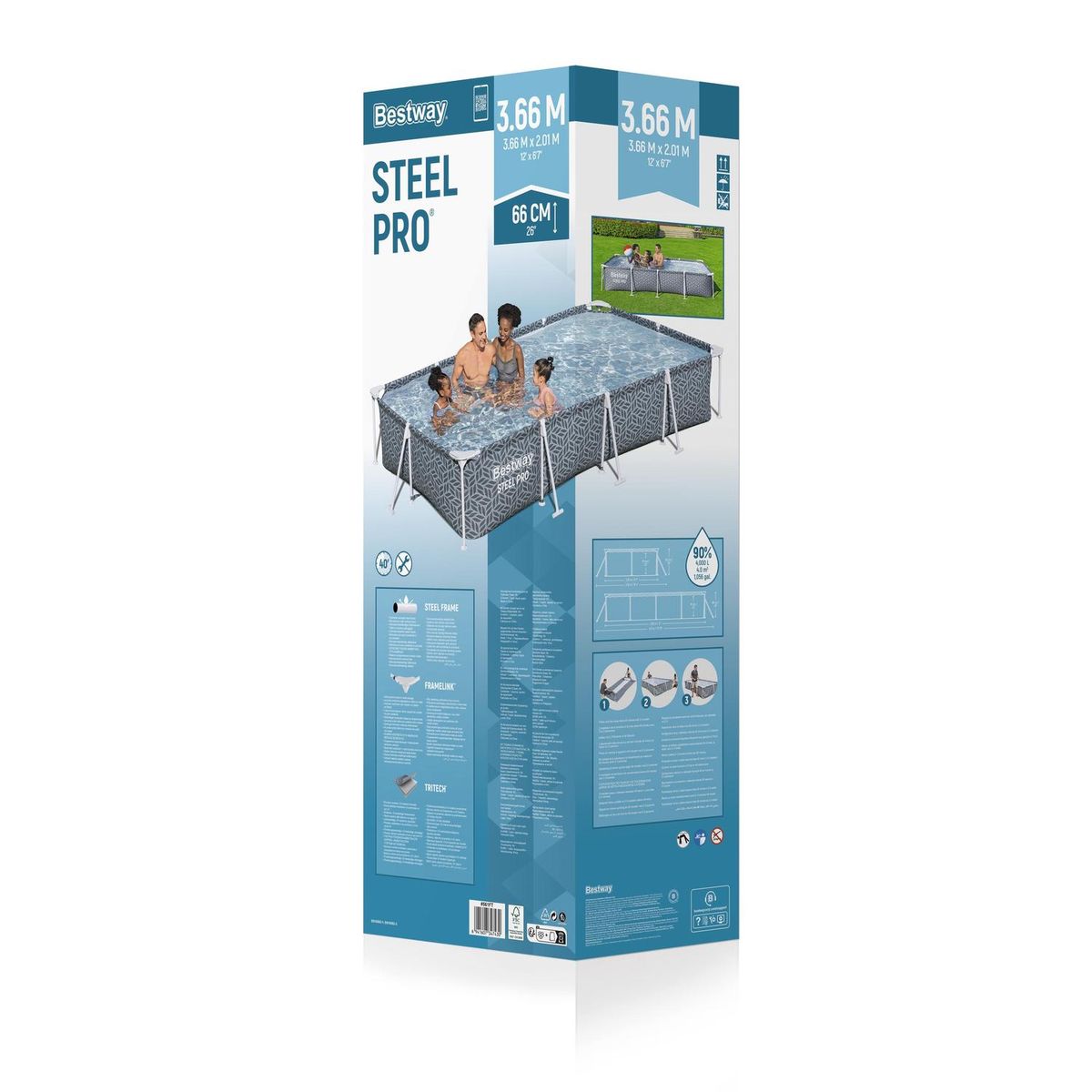BESTWAY - Piscina Bestway Rectangular SteelPro Diseño 3.66mX2.01mx66 cm
