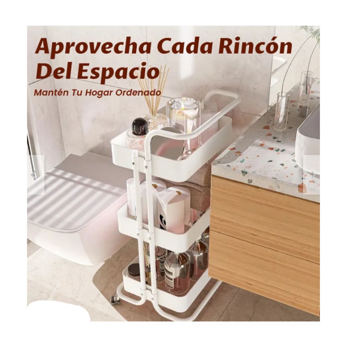 GENERICO - Carrito Organizador Carro Con Ruedas Asa Estante 3 Niveles Color blanco