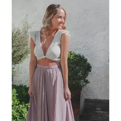 MI PLACARD - CROP TOP IGNACIA MANGA CORTA Y LAZO PLATEADO