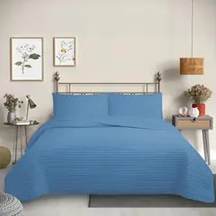 GENERICO - Cubrecama Quilt Reversible Azul Marino 1,5 plaza Lines Collection Martiné