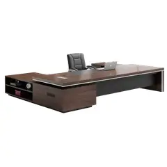 GENERICO - Escritorio Gerencial en L Melamina Nogal con Cajonera y Mueble Lateral de Oficina