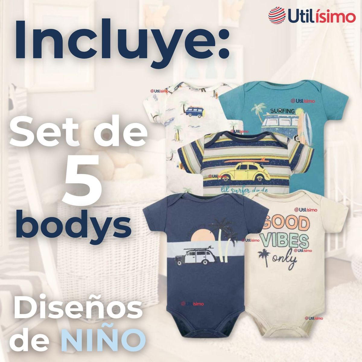 TEDMIMAK - Pack 5 Bodys Niño Manga Corta Tedmimak 100% Algodón Baby on Board