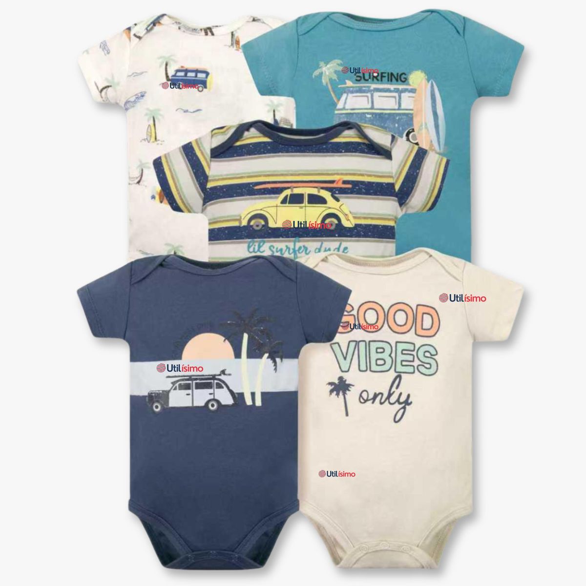 TEDMIMAK - Pack 5 Bodys Niño Manga Corta Tedmimak 100% Algodón Baby on Board