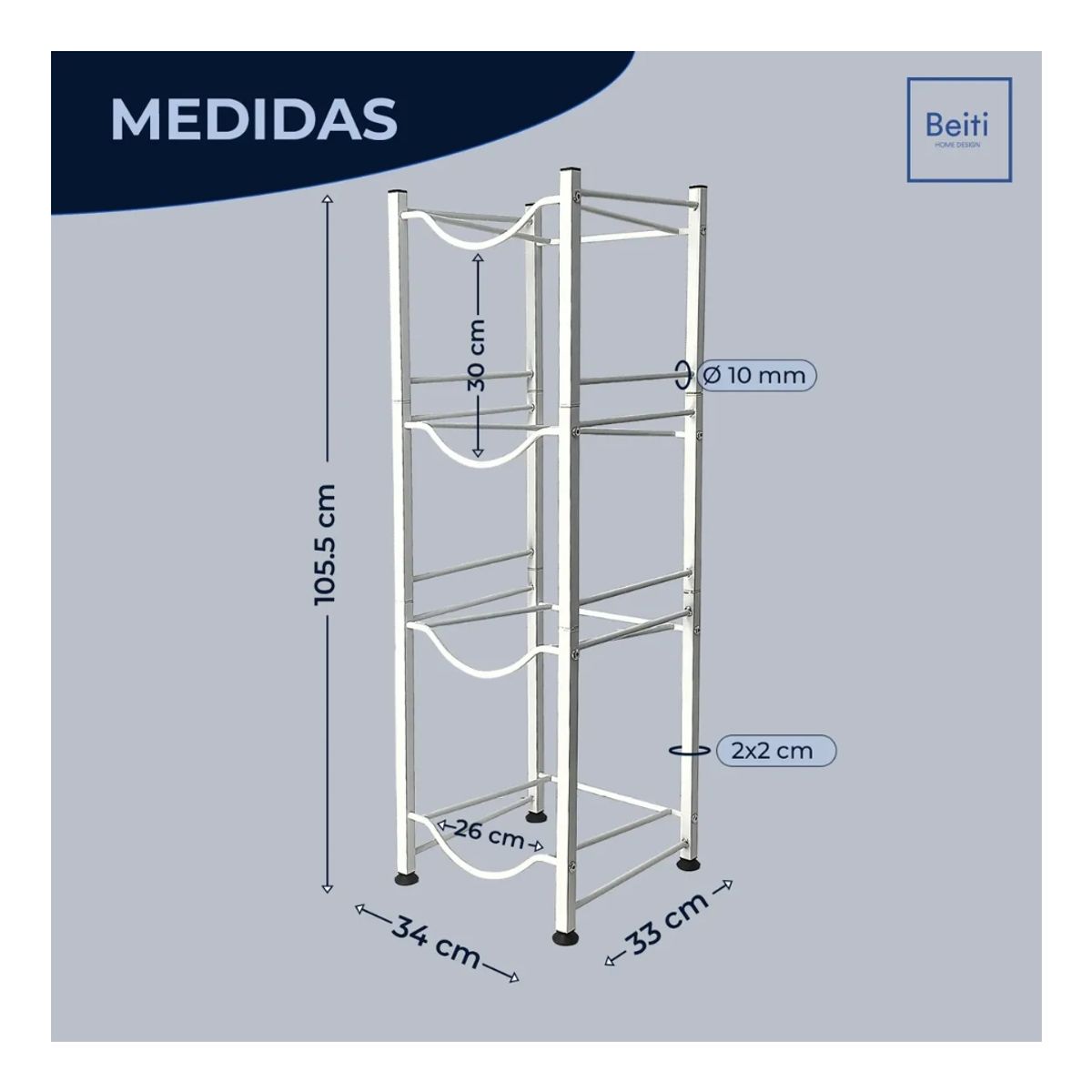 HOMEBRANDT - Estante Organizador Rack 4 Botellones Bidones Agua 20lts Blanco