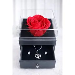 GENERICO - Caja Joyero Con Rosa Eterna + Collar Proyección I Love You Regalo San Valentín