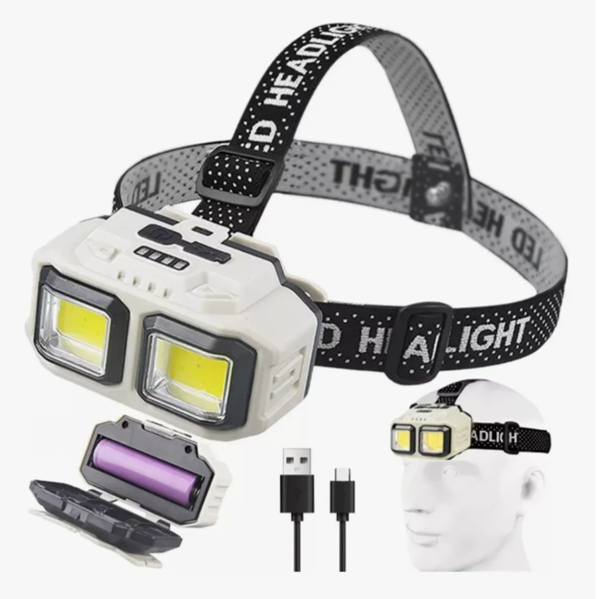 IRM - Linterna Frontal Led Brillante 3000lm Lampara Camping