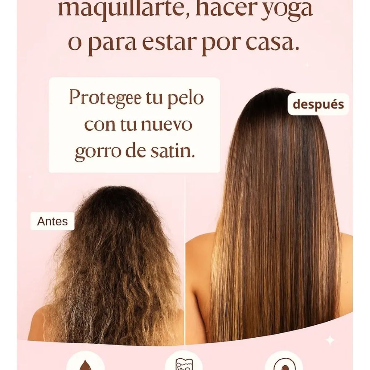 COMPUTECH - Gorro De Satín Seda Rosdo Para Dormir Evita El Frizz