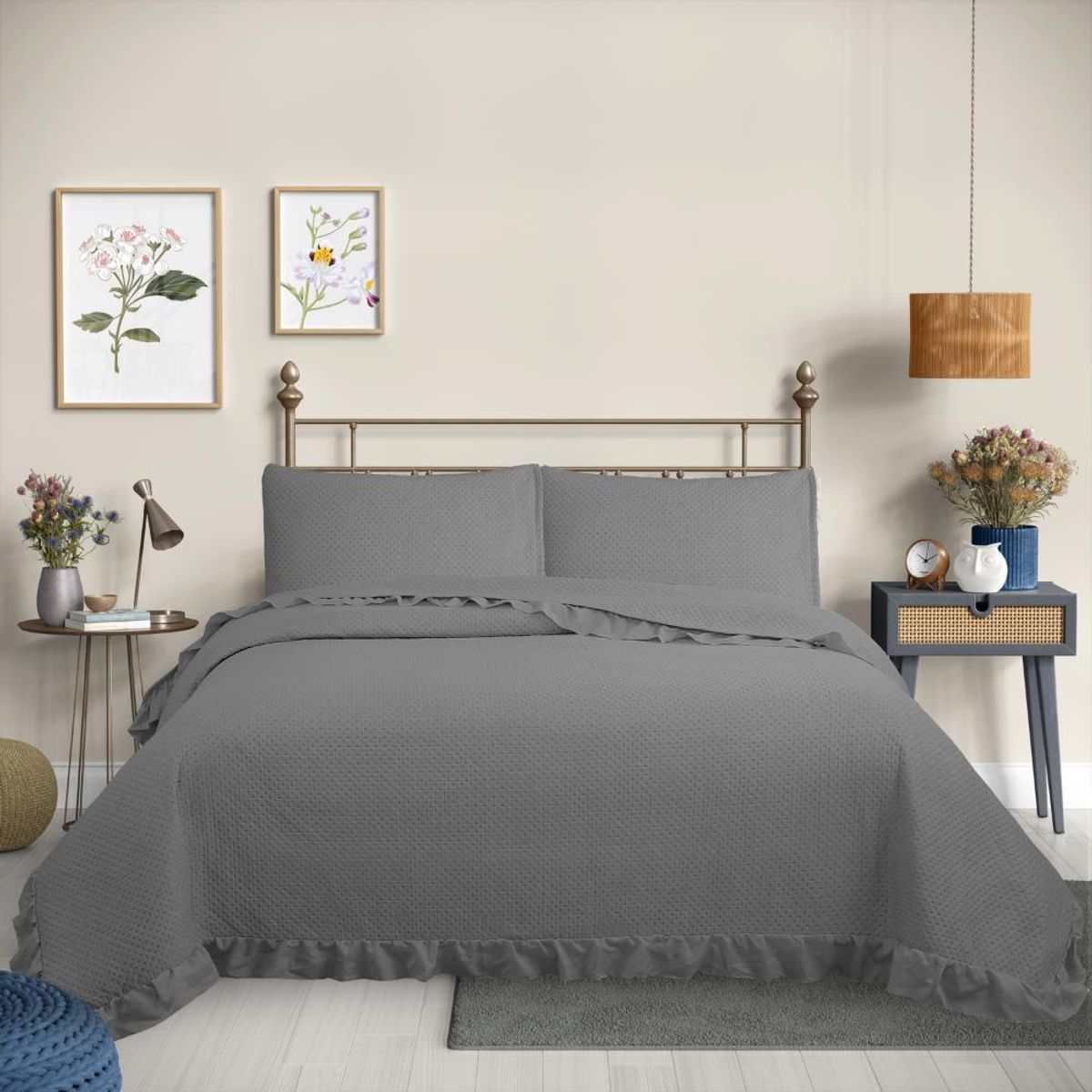 GENERICO - Cubrecama Quilt Reversible  Gris Queen Magic Collection Martiné