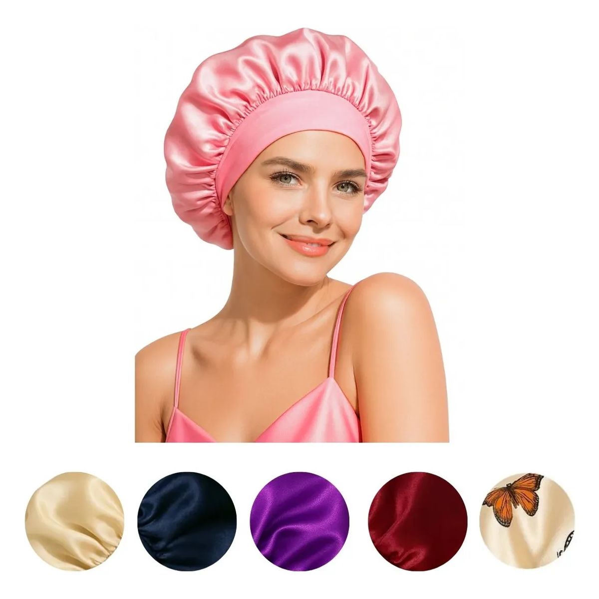 COMPUTECH - Gorros De Satín Seda Rosados Para Dormir Evita El Frizz 2 Unidades