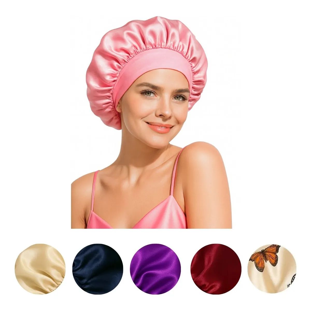 COMPUTECH - Gorros De Satín Seda Rosados Para Dormir Evita El Frizz 2 Unidades