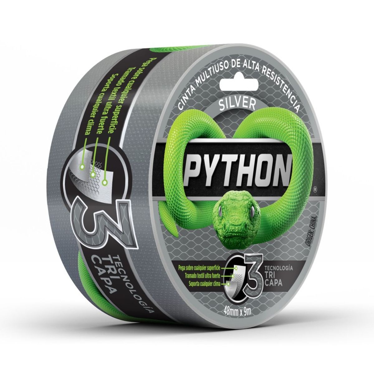 PYTHON - Cinta Multiuso GRIS Python De Alta Resistencia 48mmx9m Duct Tape