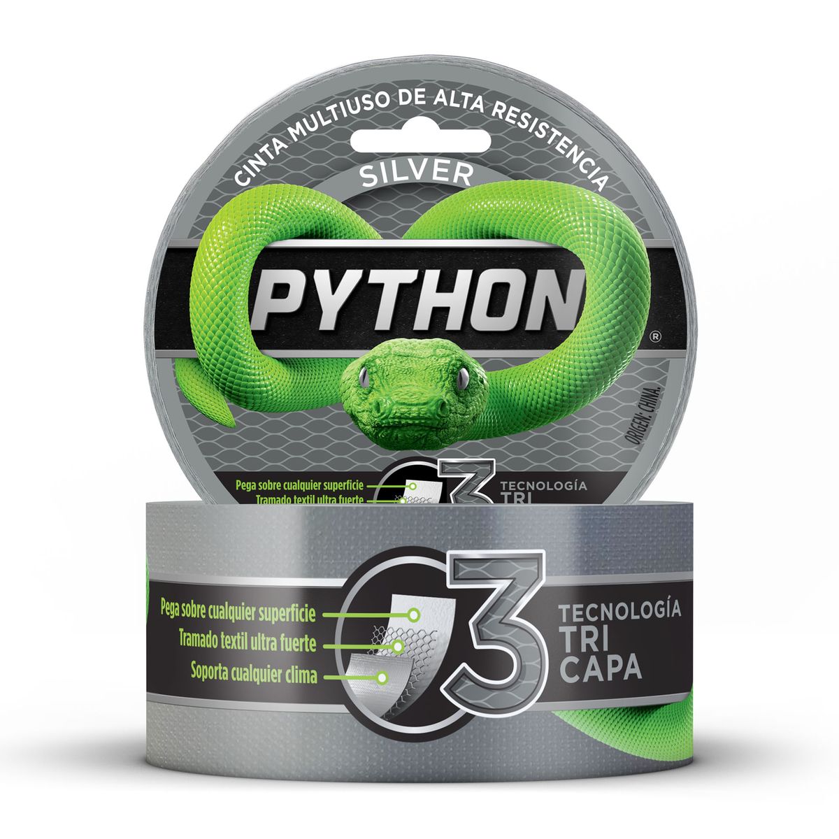 PYTHON - Cinta Multiuso GRIS Python De Alta Resistencia 48mmx9m Duct Tape