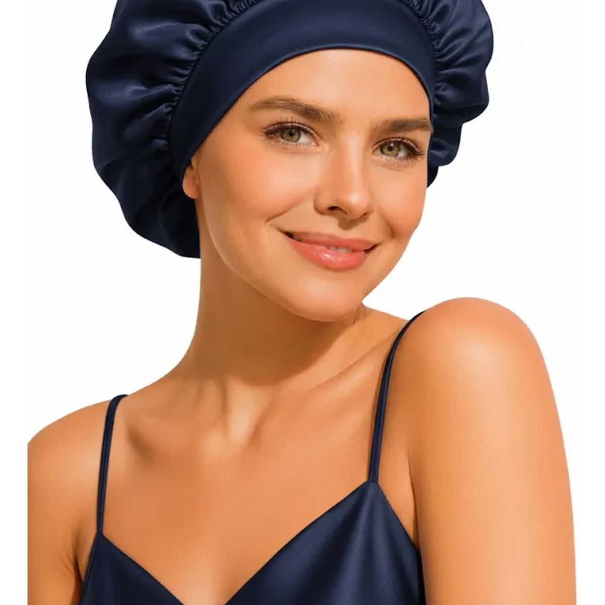 COMPUTECH - Gorro De Satín Seda Azul Náutico Para Dormir Evita El Frizz
