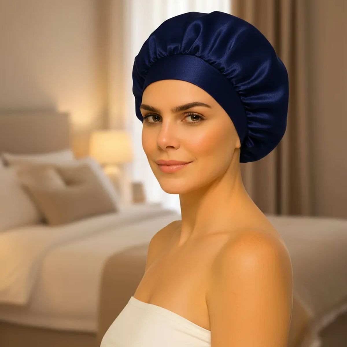 COMPUTECH - Gorro De Satín Seda Azul Náutico Para Dormir Evita El Frizz