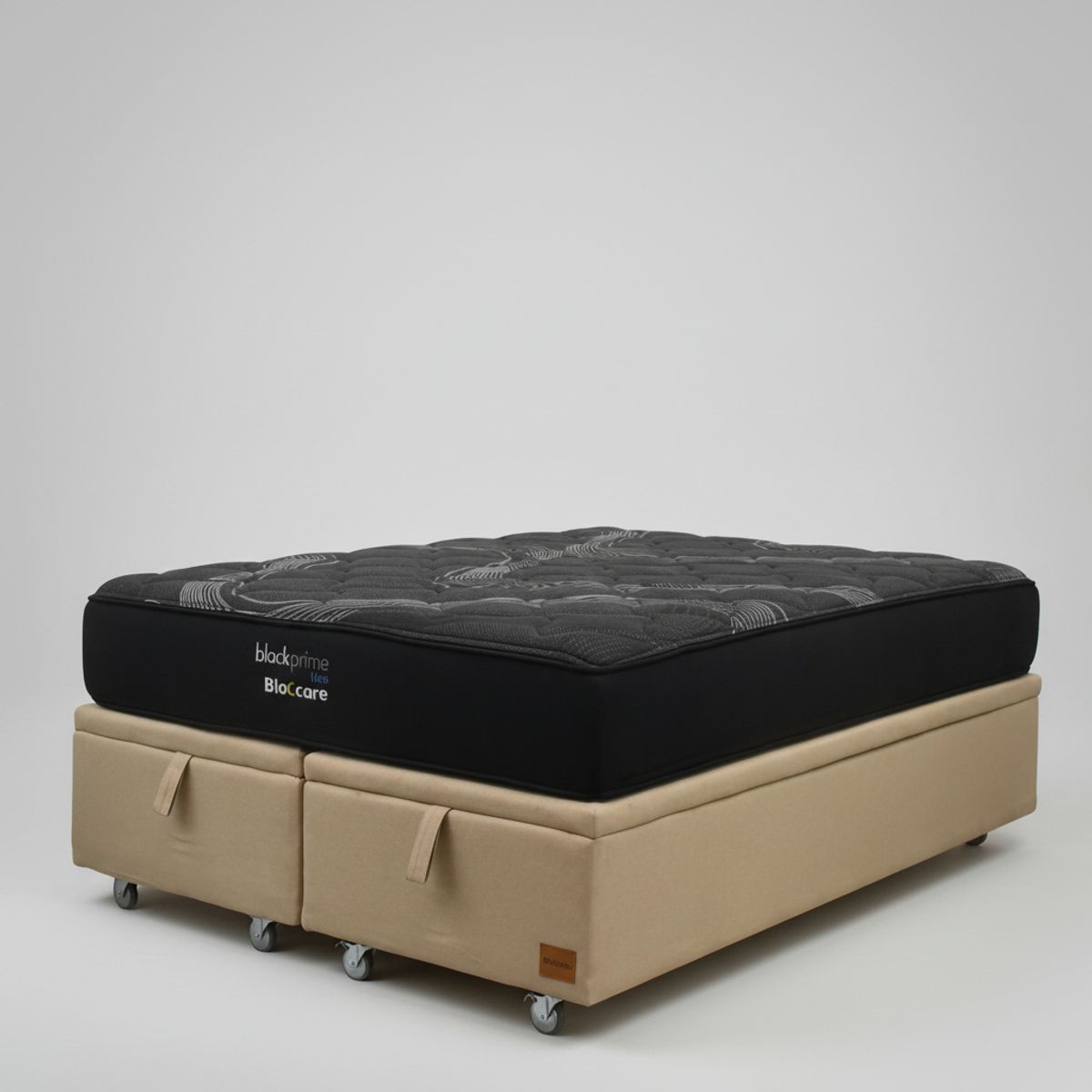 BLOCCARE - Cama Baul King L200 cm + Colchon Black Prime - Modelo Uno  Rueda Pyton Beige