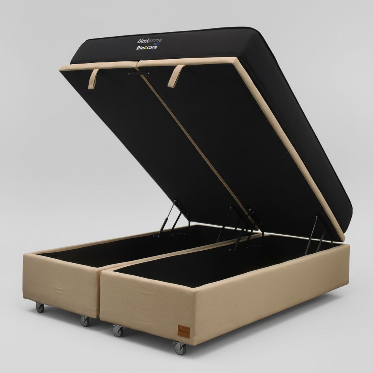 BLOCCARE - Cama Baul King L200 cm + Colchon Black Prime - Modelo Uno  Rueda Pyton Beige