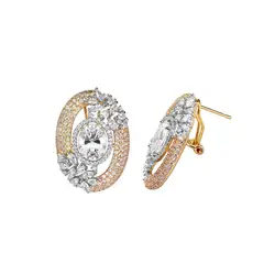 VANE COLLECTION - Aros mujer fino novia dos tonos aloria baño de oro y rodio pave circones broche omega
