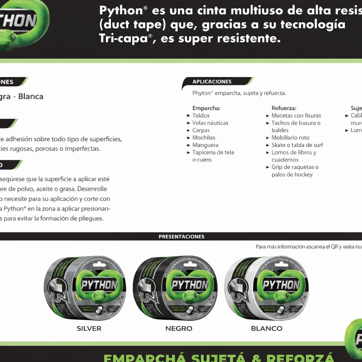 PYTHON - Cinta Multiuso BLANCA Python De Alta Resistencia 48mmx9m Duct Tape